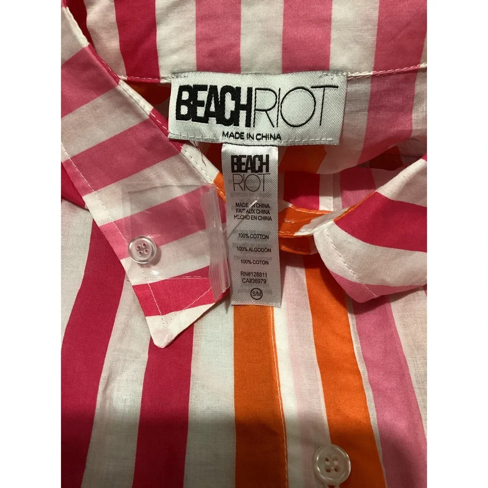 Beach Riot NWOT Pink Orange Striped Oversized Button Down Shirt Cover Up S/M